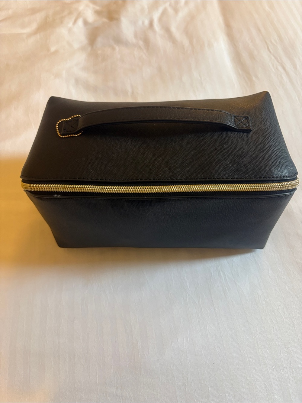 Women’s/mens Black Leather Travel Dopp Kit with Gold Zipper